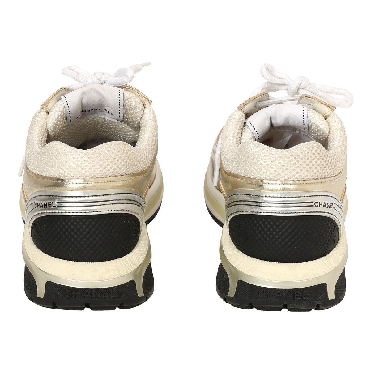 White Gold Fabric and Laminated Trainers- 41.5