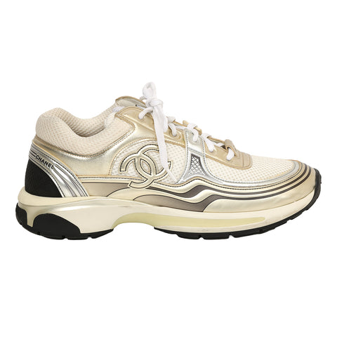 White Gold Fabric and Laminated Trainers- 41.5