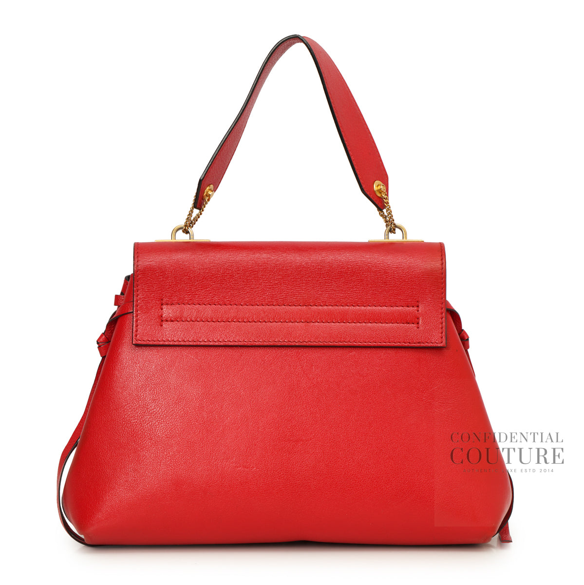 Red Leather V-Ring Top Handle Bag