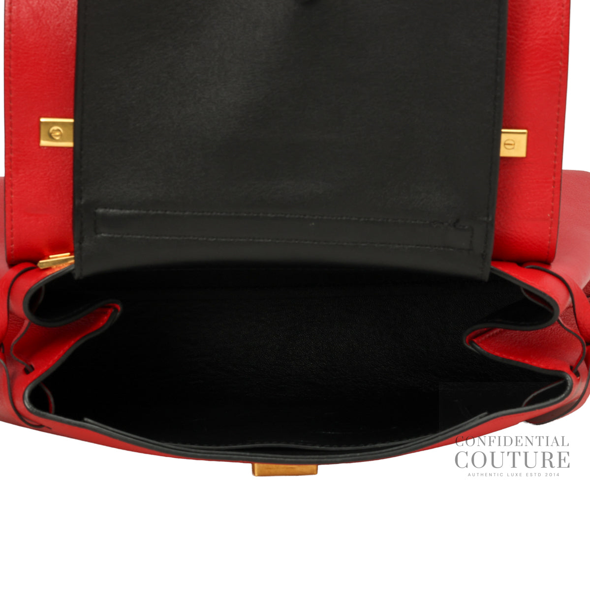 Red Leather V-Ring Top Handle Bag