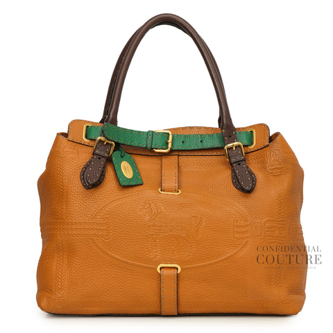 Tan and Green Belted Selleria Grand Borghese Tote Bag