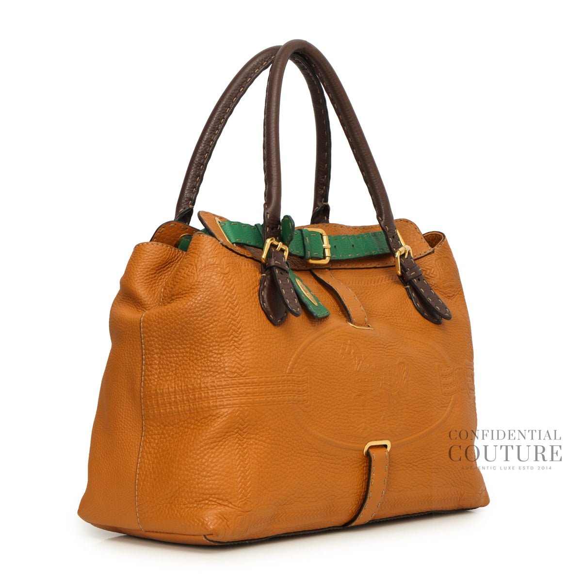 Tan and Green Belted Selleria Grand Borghese Tote Bag