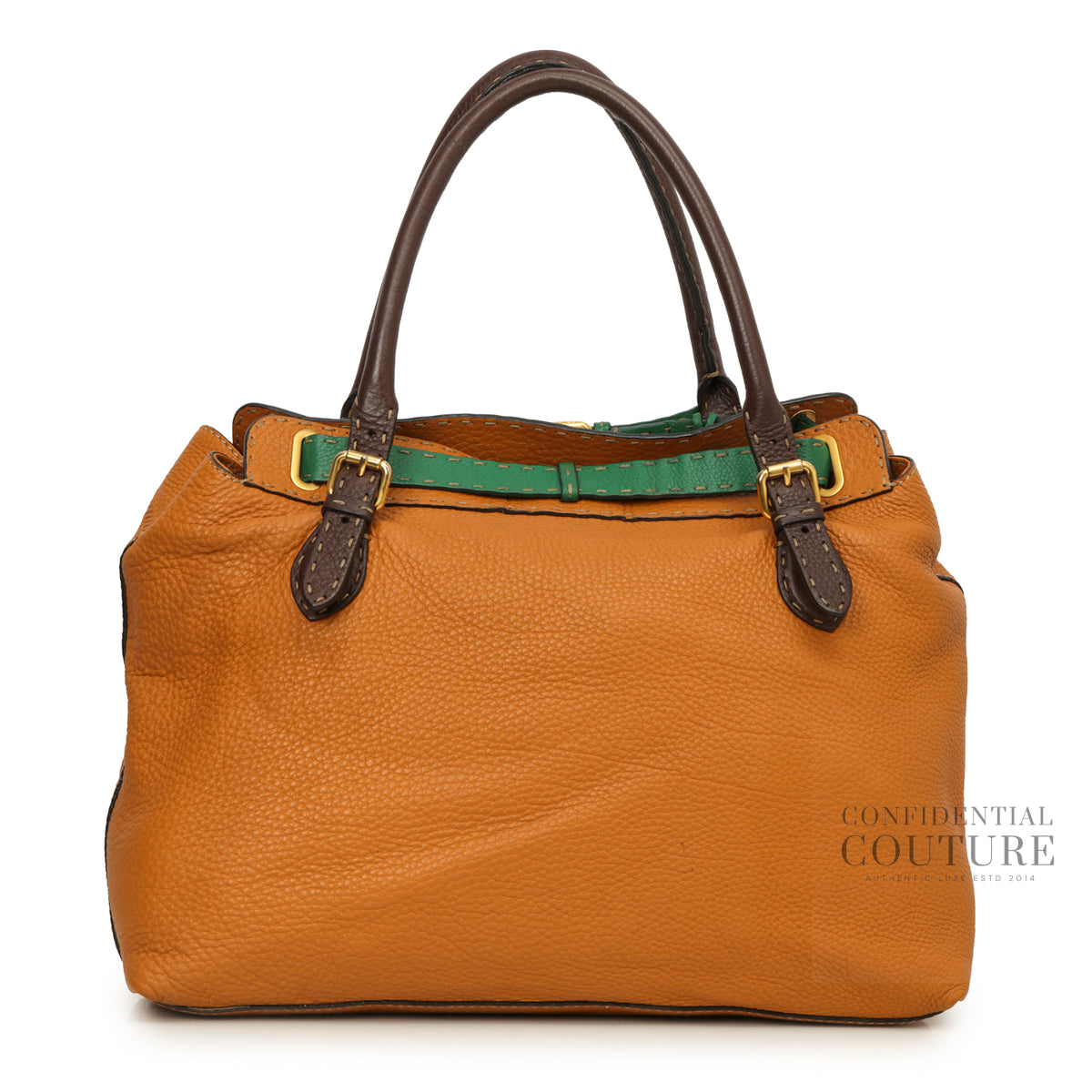 Tan and Green Belted Selleria Grand Borghese Tote Bag
