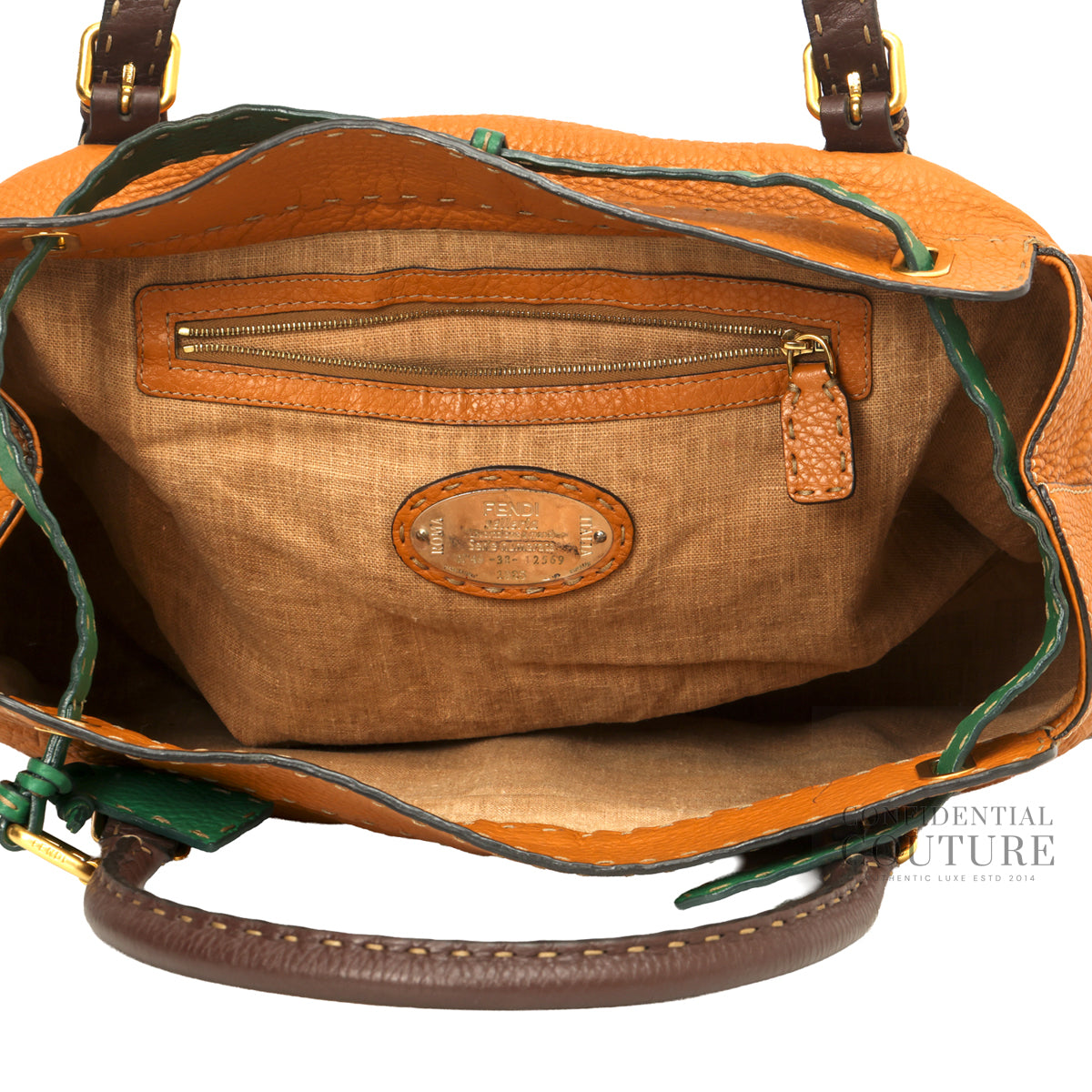 Tan and Green Belted Selleria Grand Borghese Tote Bag