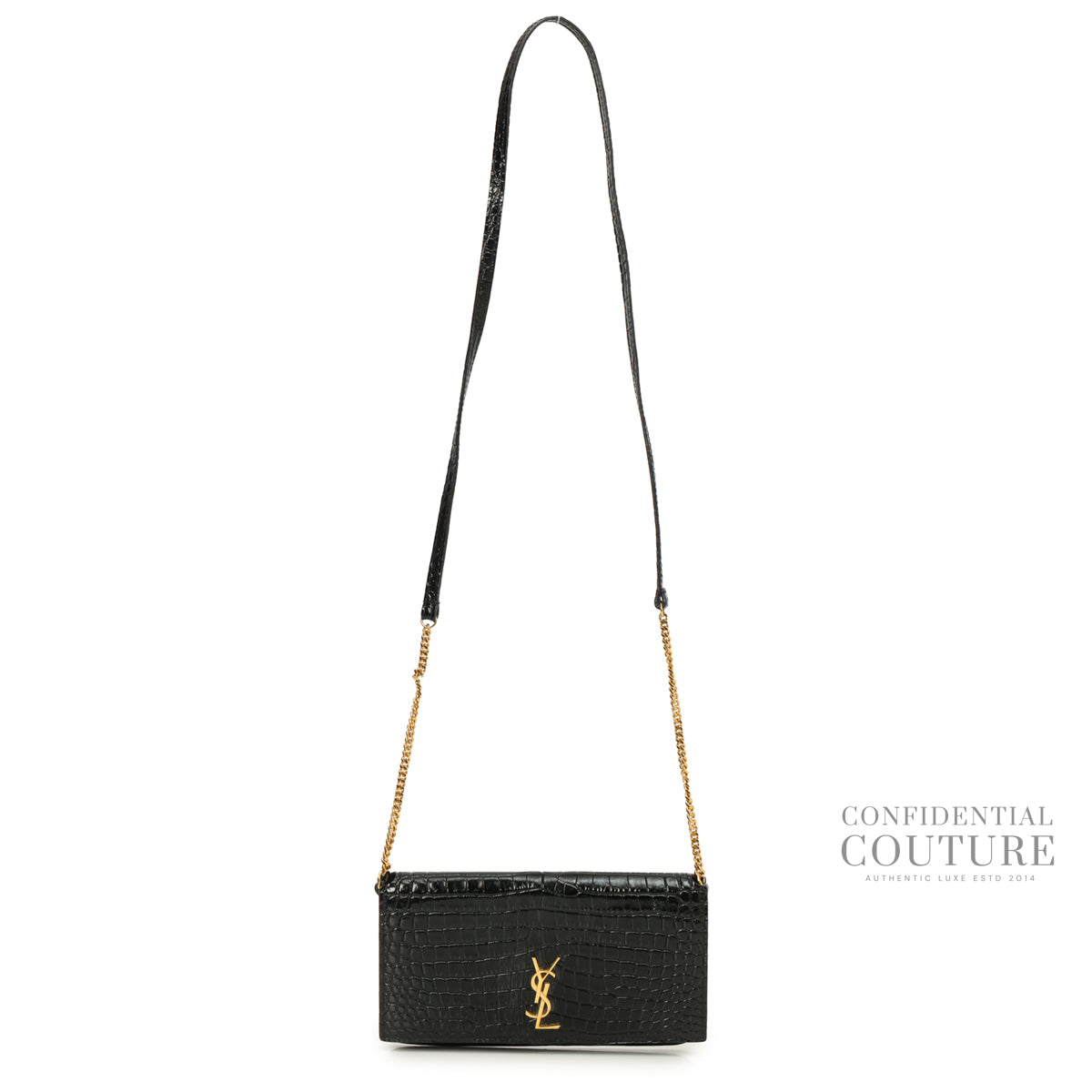 Cassandre Mini Croc-effect Black Leather Phone Pouch