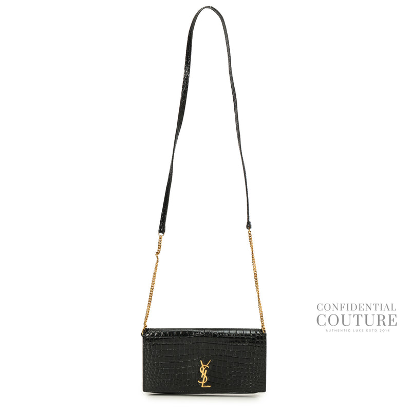 Cassandre Mini Croc-effect Black Leather Phone Pouch