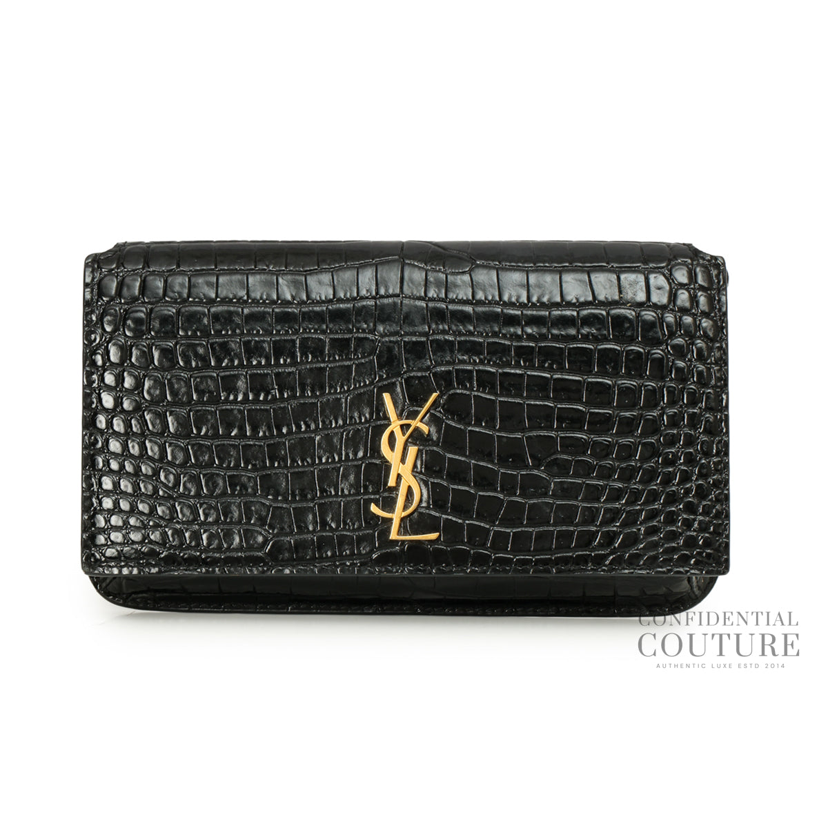 Cassandre Mini Croc-effect Black Leather Phone Pouch
