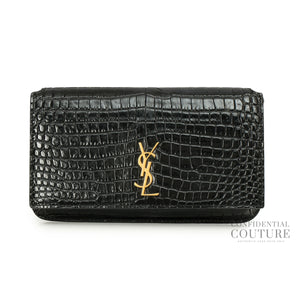Cassandre Mini Croc-effect Black Leather Phone Pouch