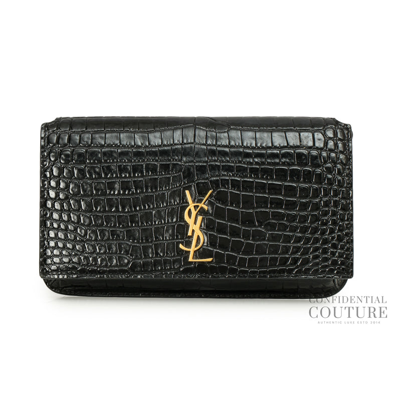 Cassandre Mini Croc-effect Black Leather Phone Pouch