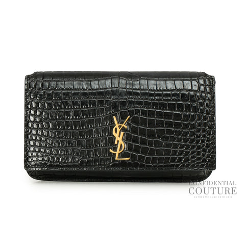 Cassandre Mini Croc-effect Black Leather Phone Pouch