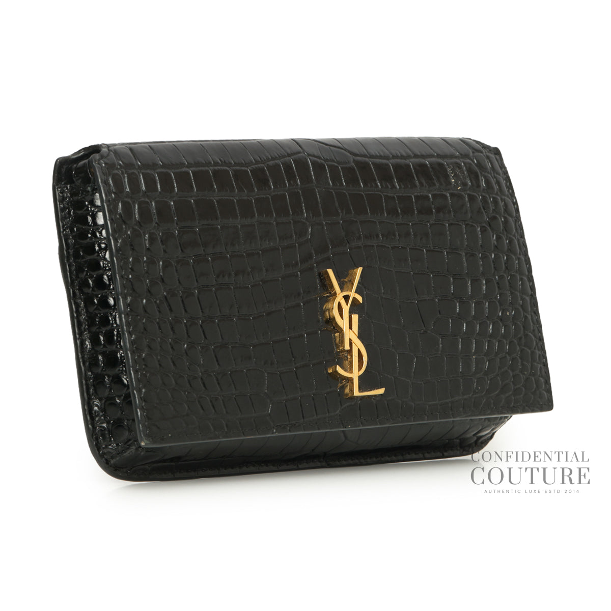 Cassandre Mini Croc-effect Black Leather Phone Pouch