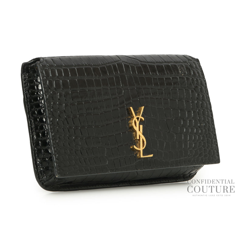 Cassandre Mini Croc-effect Black Leather Phone Pouch