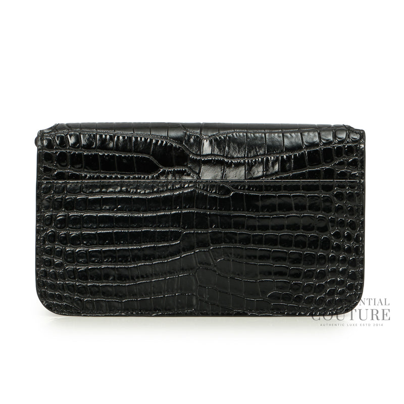 Cassandre Mini Croc-effect Black Leather Phone Pouch