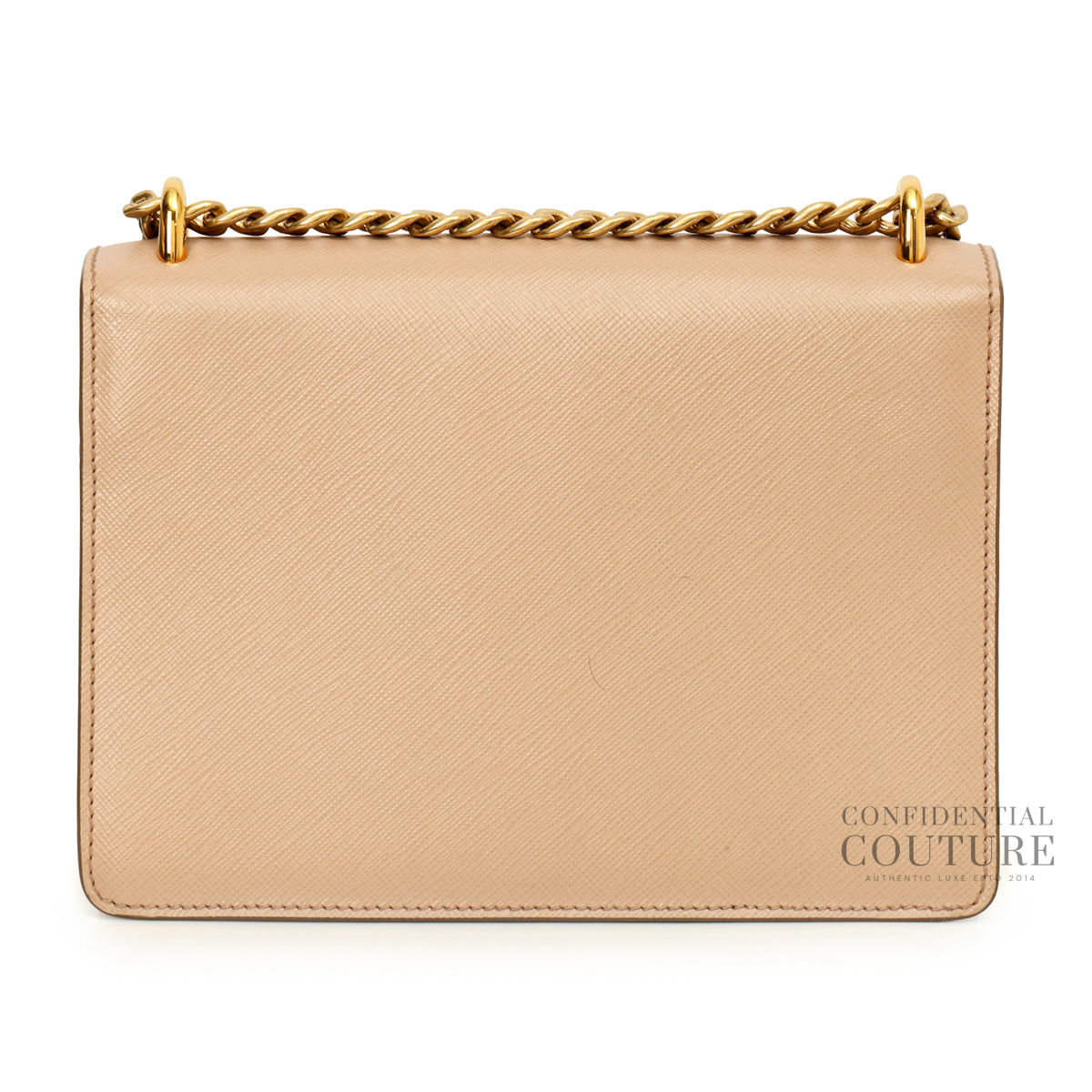 Envelope Flap Saffiano Beige Leather Chain Shoulder