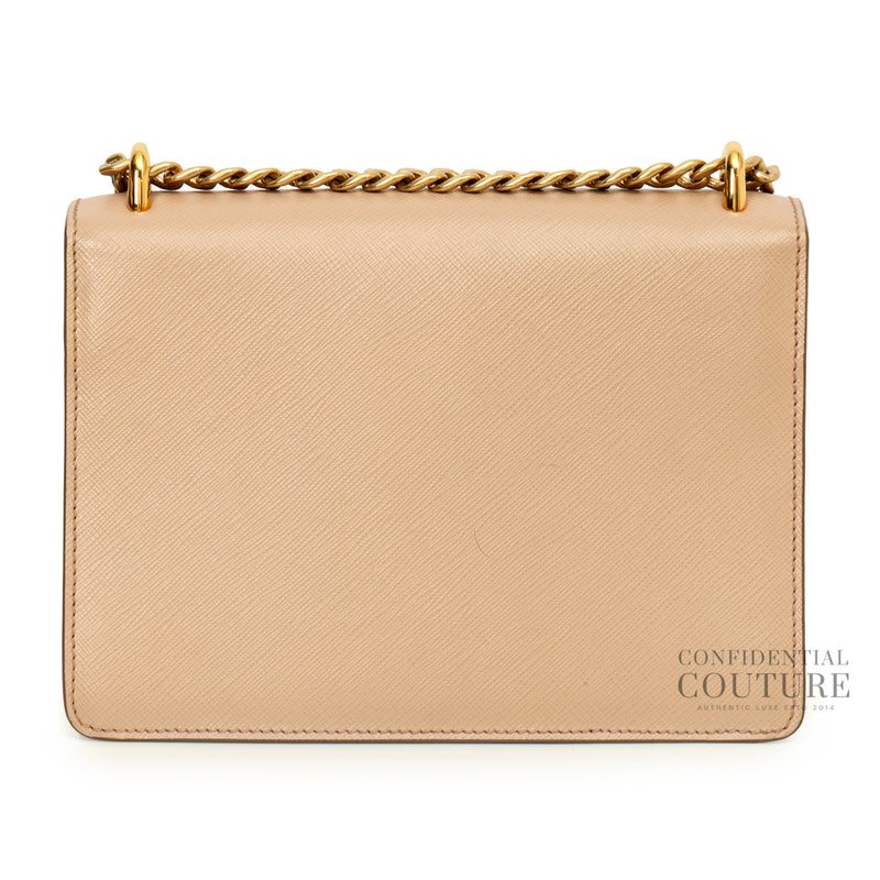 Envelope Flap Saffiano Beige Leather Chain Shoulder