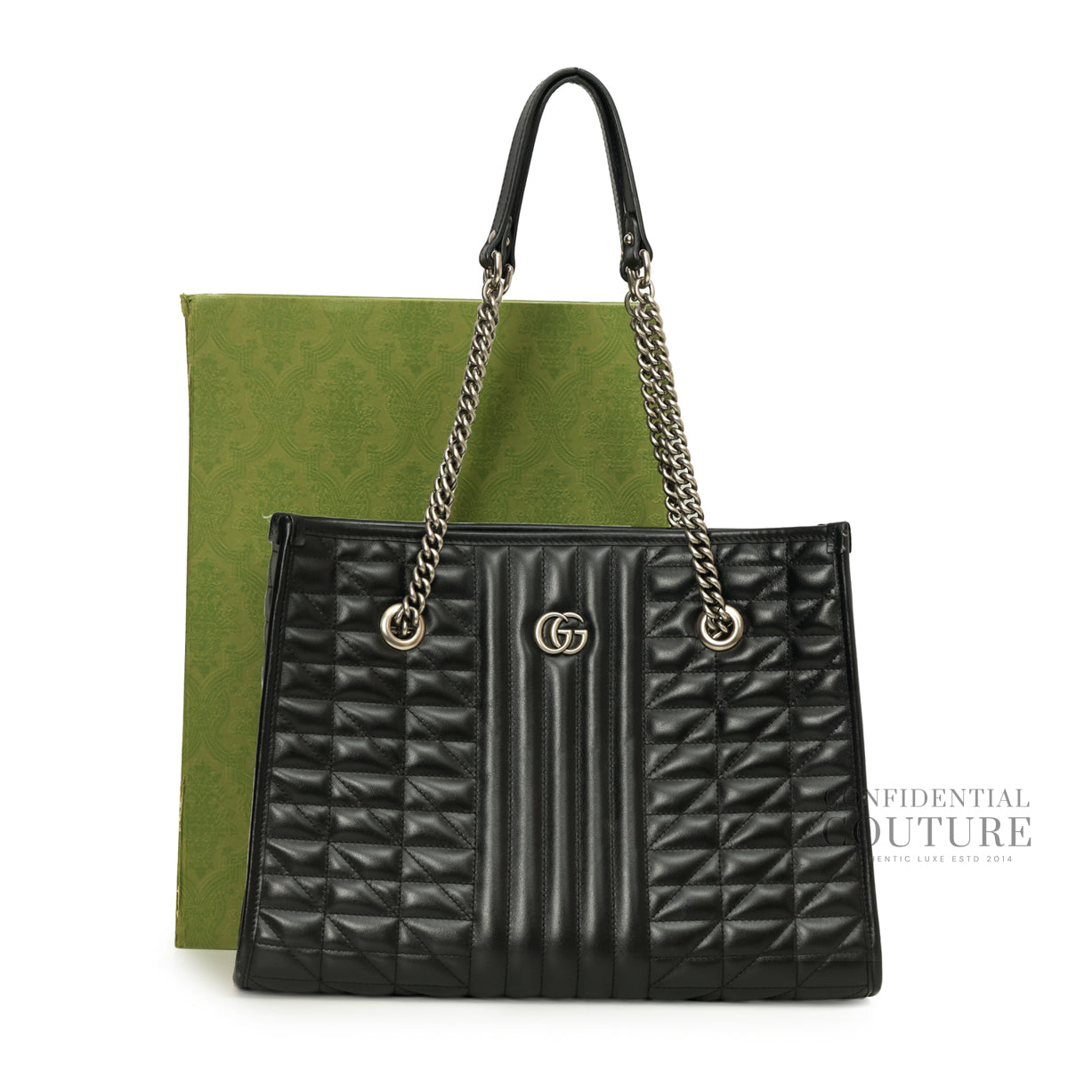 GG Marmont Matelassé Quilted Black Leather Tote Bag