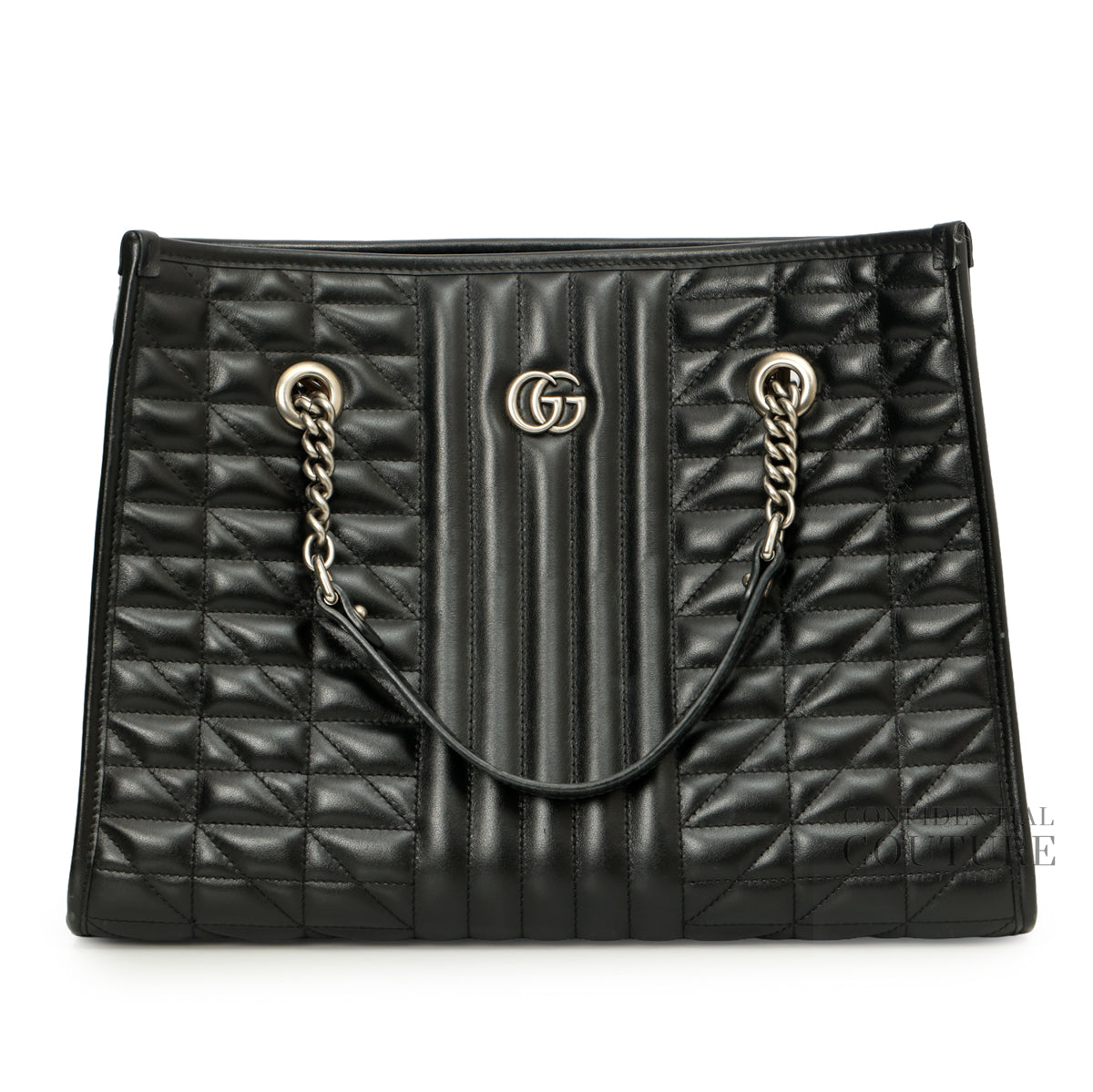 GG Marmont Matelassé Quilted Black Leather Tote Bag