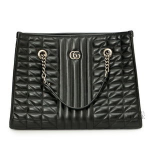 GG Marmont Matelassé Quilted Black Leather Tote Bag