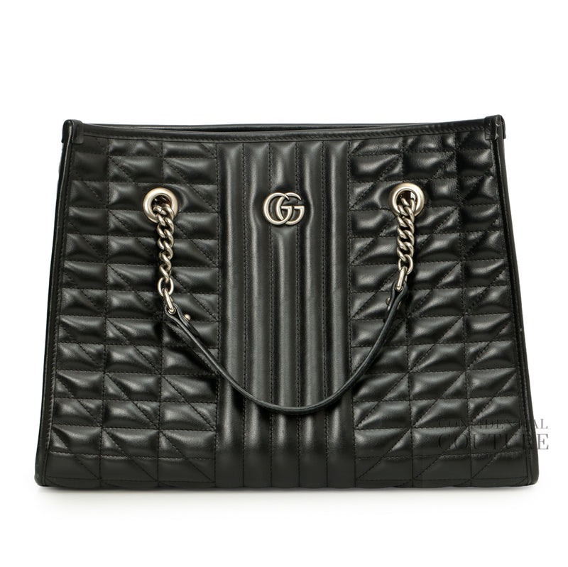 GG Marmont Matelassé Quilted Black Leather Tote Bag