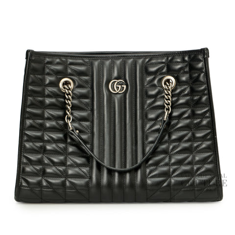 GG Marmont Matelassé Quilted Black Leather Tote Bag