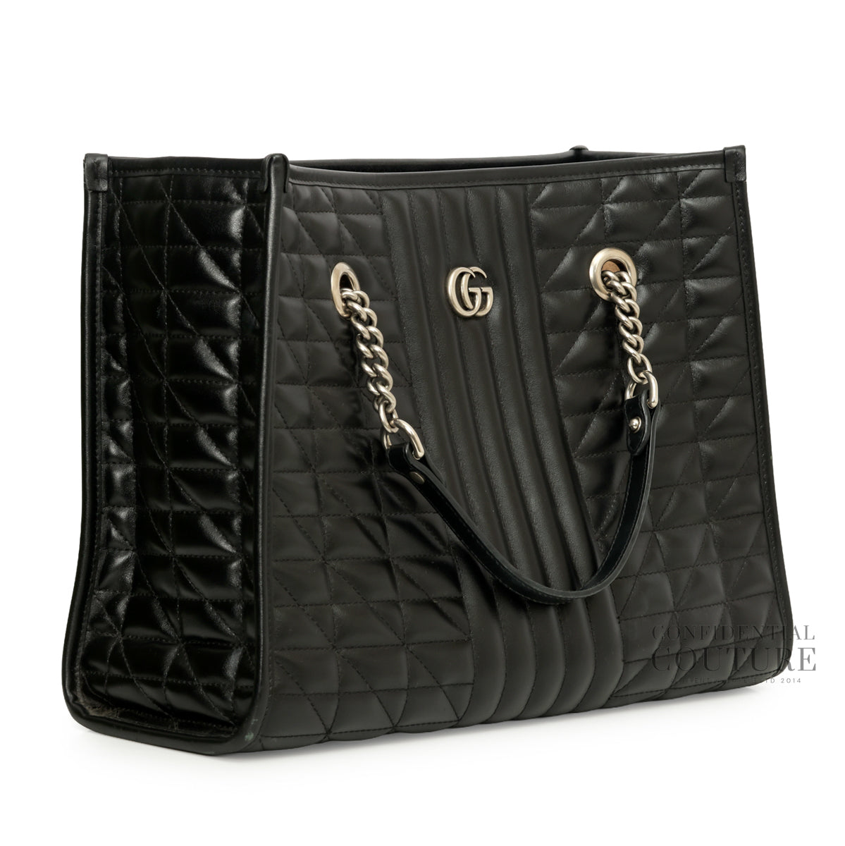 GG Marmont Matelassé Quilted Black Leather Tote Bag