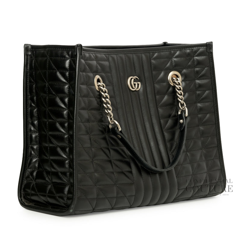 GG Marmont Matelassé Quilted Black Leather Tote Bag