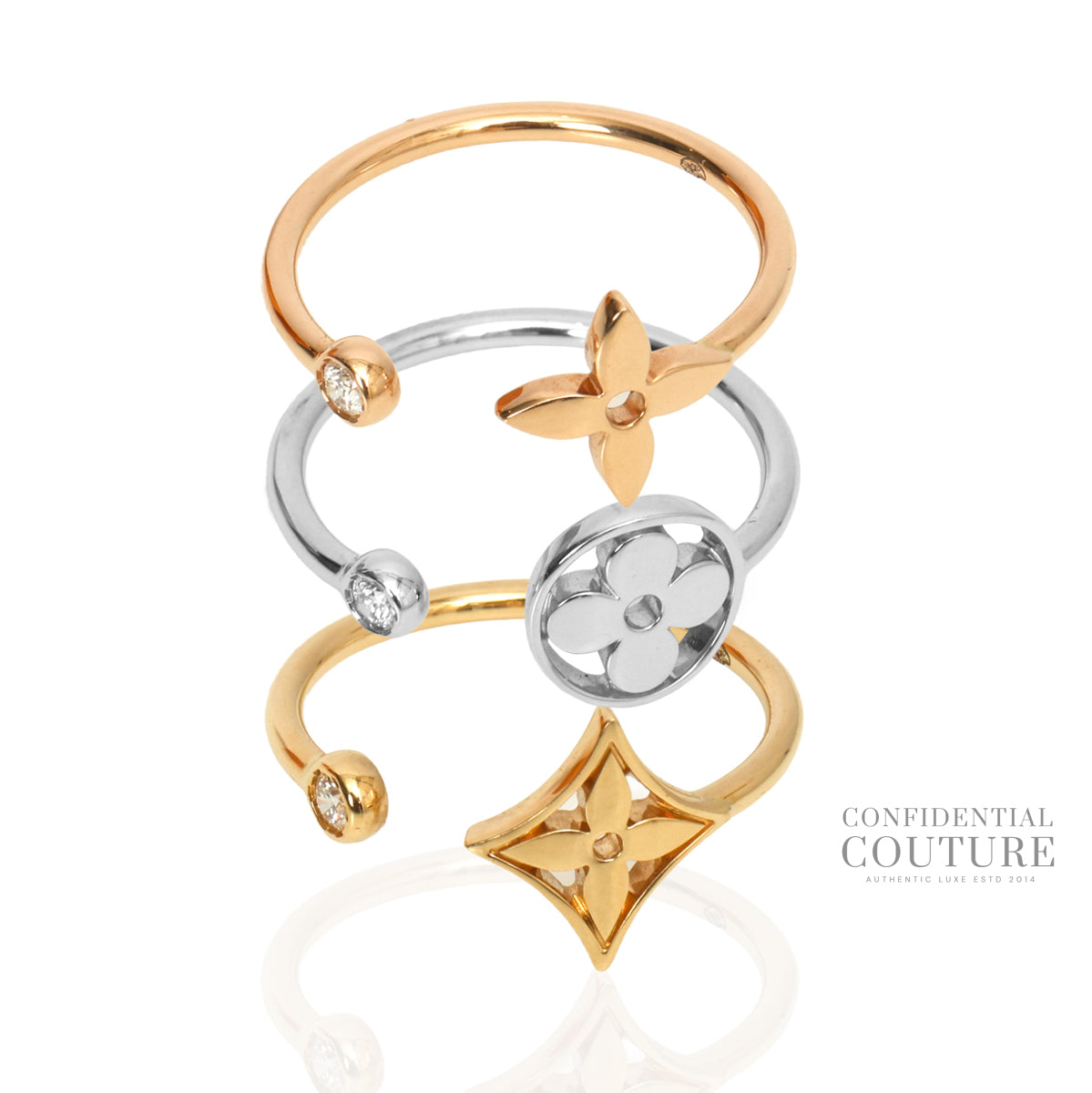 Authentic Pre-Loved — Idylle Blossom Ring, 3 Golds And Diamonds | 51 — Front View