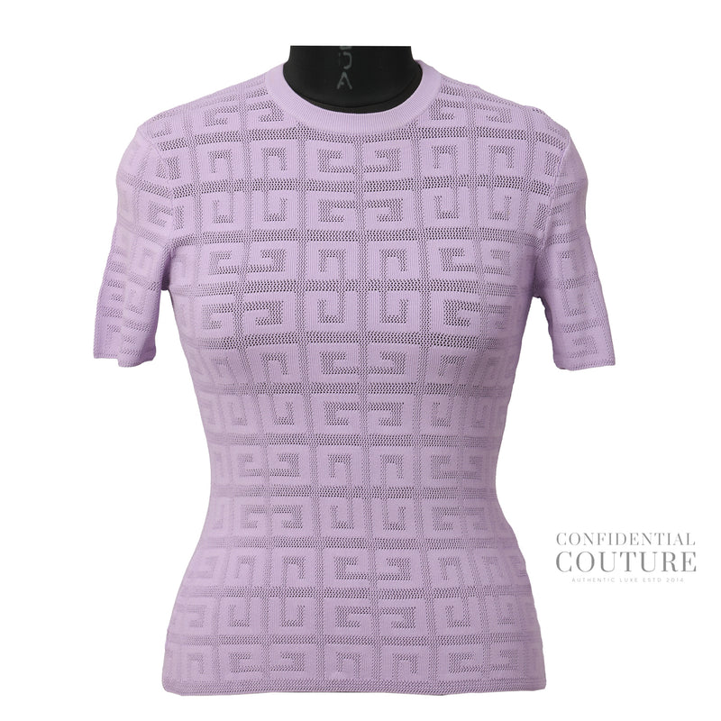 Lilac 4g Jacquard Knit Short Sleeve Sweater | S