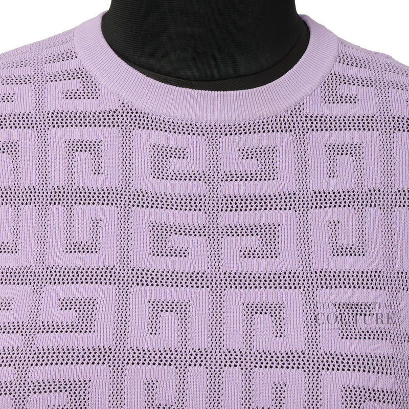 Lilac 4g Jacquard Knit Short Sleeve Sweater | S