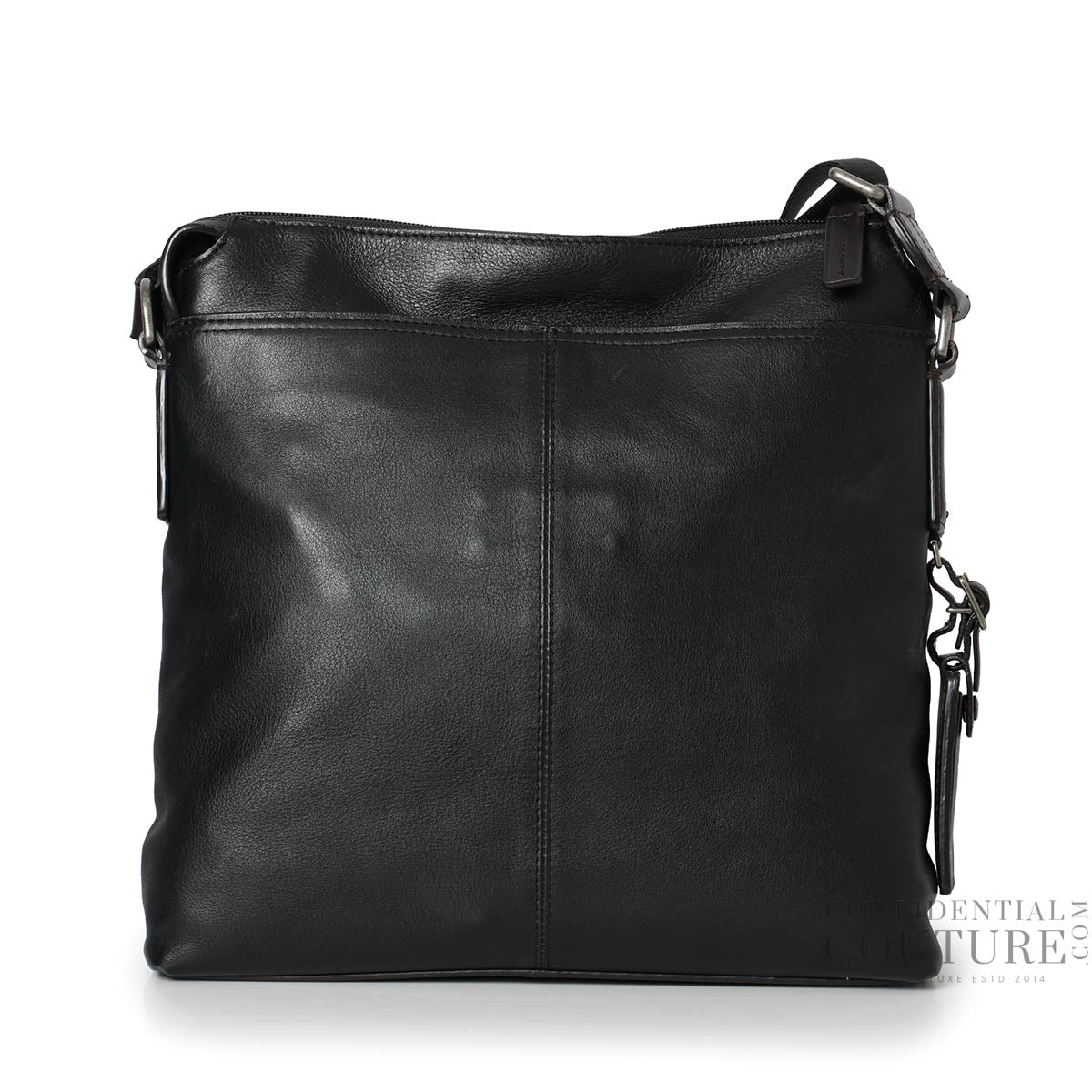 Black Leather Oxford Top Zip Flap Crossbody Bag