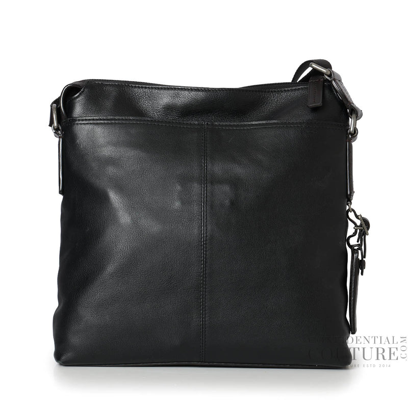 Black Leather Oxford Top Zip Flap Crossbody Bag