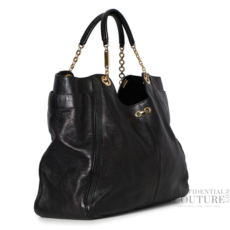Salvatore ferragamo black betulla large chain link tote sale