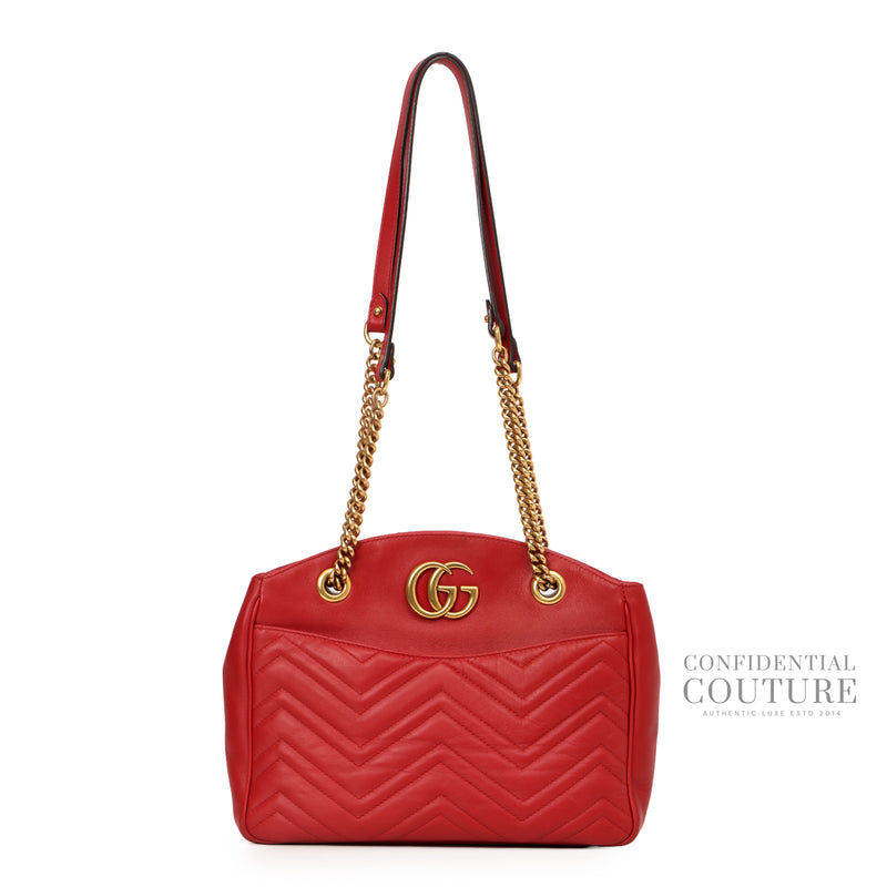 Red Matelasse Leather Medium GG Marmont Open Top Shoulder Bag