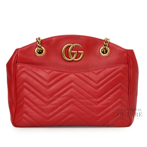 Red Matelasse Leather Medium GG Marmont Open Top Shoulder Bag