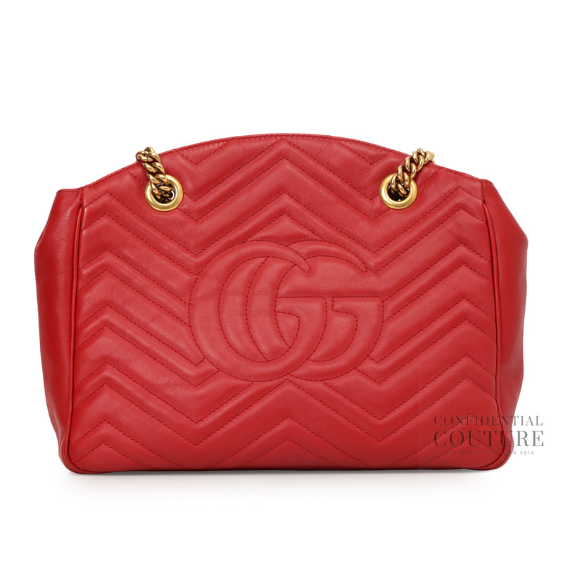 Red Matelasse Leather Medium GG Marmont Open Top Shoulder Bag