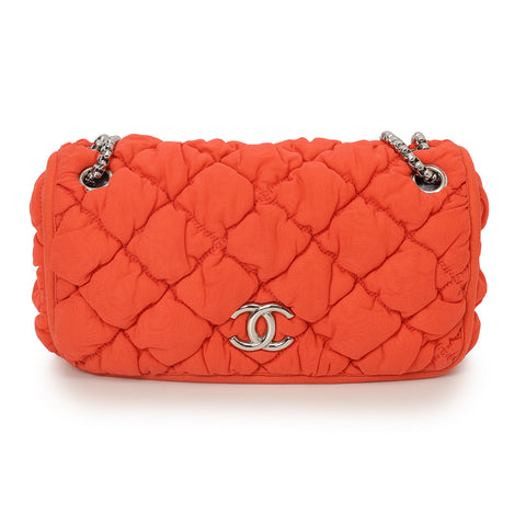 Scarlet Red Quilted Nylon Accordion Bubble Flap Bag