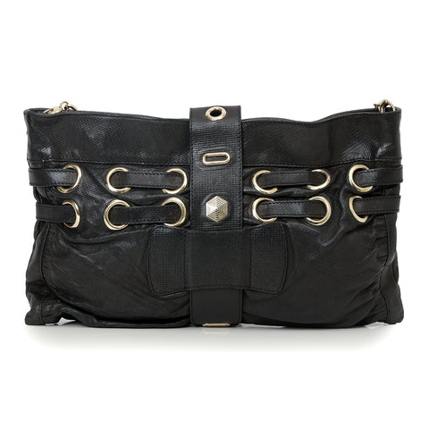 Oversized Black Leather Rio Clutch Bag One Size