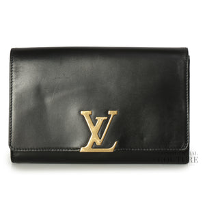 Black Calfskin Leather Chain Louise GM Bag