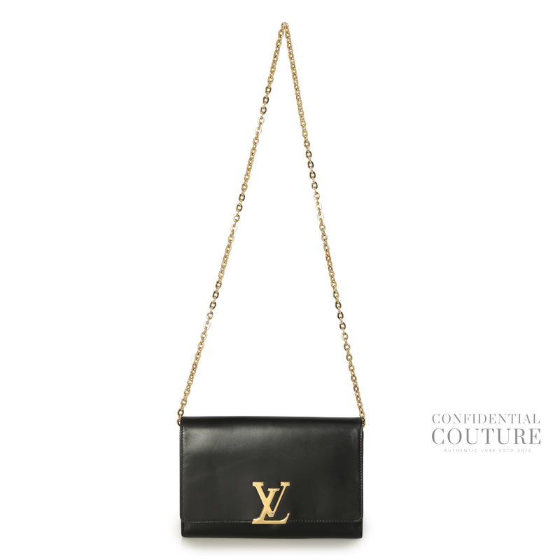 Black Calfskin Leather Chain Louise GM Bag