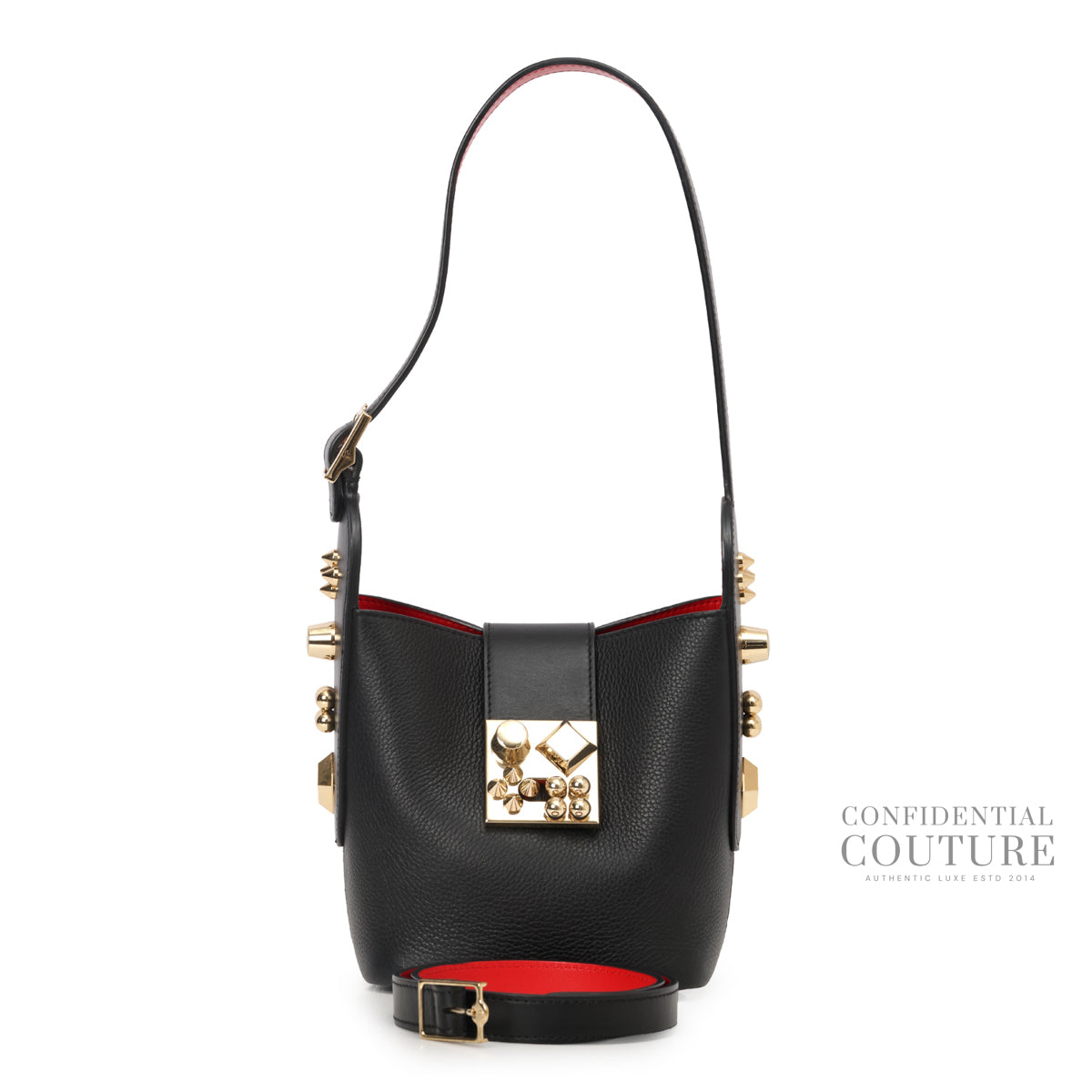 Black Pebbled Leather Carasky Empire Bucket Bag