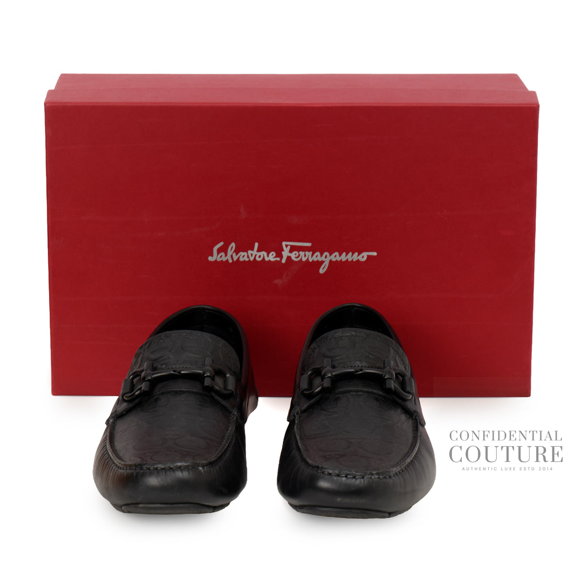 Gancini Ornament Leather Driver Loafers | UK 8 | F8.5