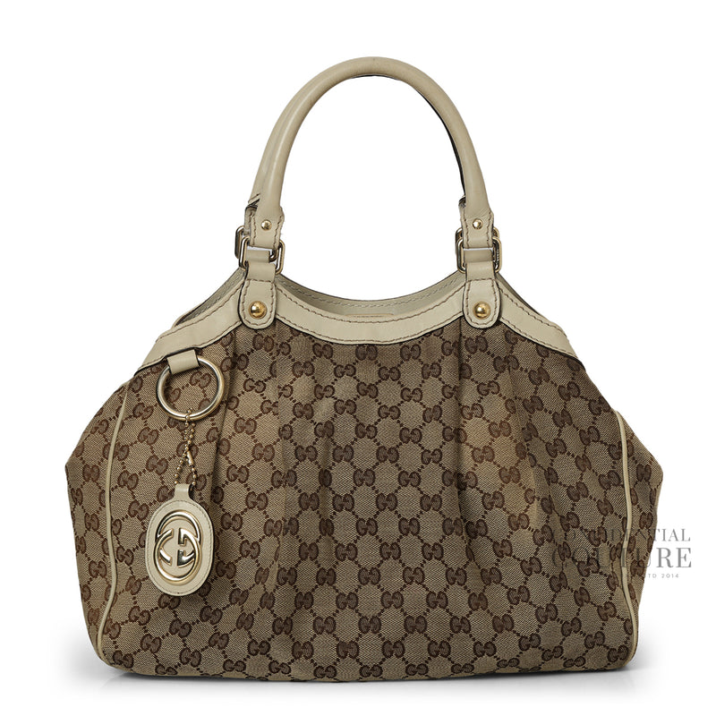 Pre-loved Gucci Ivory/Beige GG Canvas Medium Sukey Tote