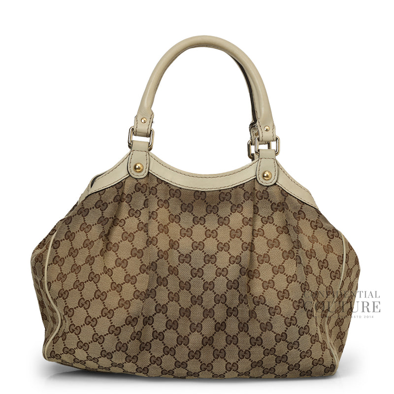 Women pre loved Gucci Ivory/Beige GG Canvas Medium Sukey Tote