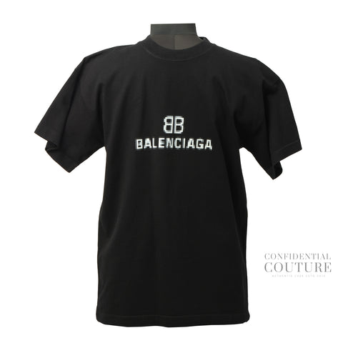 Black Cotton BB Pixel Logo T-Shirt- S