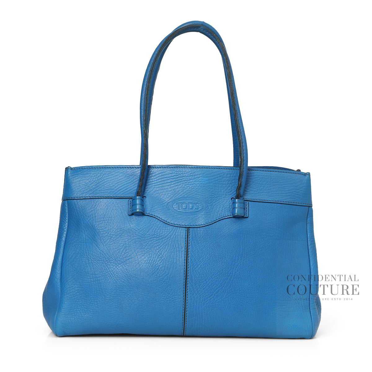 Mocassino Blue Leather Tote Bag