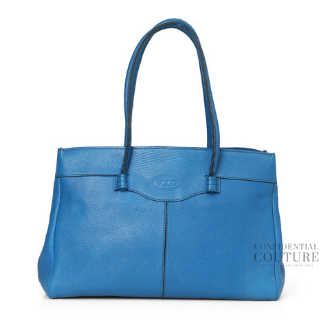 Mocassino Blue Leather Tote Bag