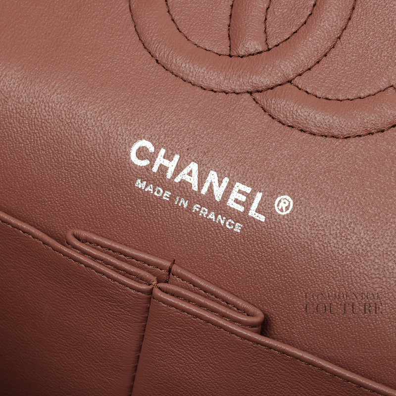 Metallic Browm Patent Leather Medium Double Flap Bag