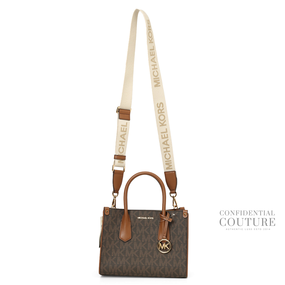 Michael Kors Brown Monogram Maple Small Satchel with Detachable Strap