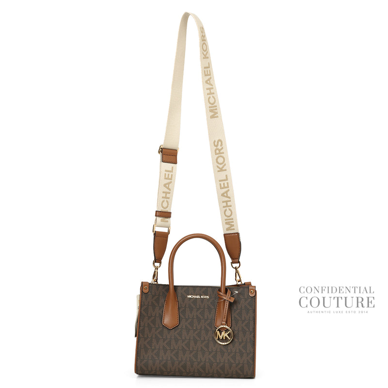 Michael Kors Brown Monogram Maple Small Satchel with Detachable Strap