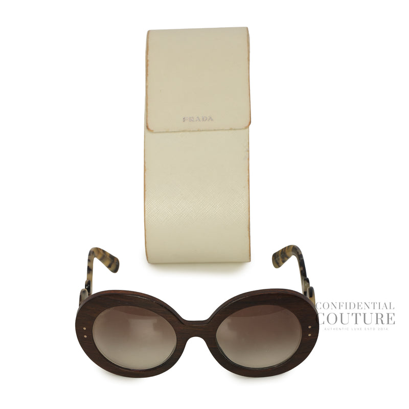 Brown Gradient SPR 27R Wooden Baroque Round Sunglasses